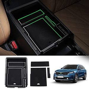 lot 20834 image: Autorder Custom Fit for Center Console Organizer Kia Sorento 2021 2022 2023 Accessories Armrest Storage Box Secondary Insert Tray with 2 Colors Mats