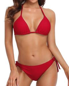 lot 20846 image: CharmLeaks Women Halter Bikini String 2 Piece Triangle Swimsuit Tie Side Swimwear (Red,X-Large)