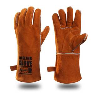 lot 20867 image: QeeLink Welding Gloves - Heat & Wear Resistant Lined Leather and Fireproof Stitching - For WeldersFireplaceBBQGardening (14-inch, Brown)