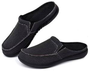 lot 20873 image: Plantar Fasciitis Slippers for Men Arch Support Orthopedic Canvas Winter Orthotic Flat Feet Pain Relief Male Slip on House Shoes Home Bedroom Indoor Outdoor Non Slip Washable Light All Black Size 13