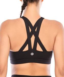 lot 20879 image: RUNNING GIRL Sports Bra for Women, Criss-Cross Back Padded Strappy Sports Bras Medium Support Yoga Bra with Removable Cups B-Black