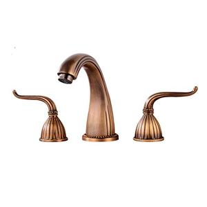 lot 20882 image: YANNLII Antique Brass Widespread Bathroom Sink Faucet,Two Handle Three Hole Brass Lavatory Vanity Faucet,8-16 Inch Basin Mixer Tap with Pop Up Drain Assembly