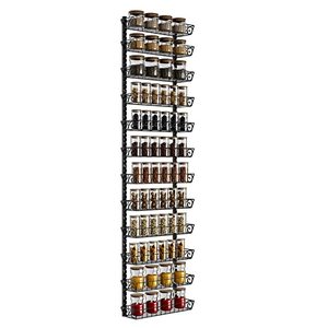 lot 20884 image: SWOMMOLY Adjustable Wall Mount Spice Rack Organizer, 12-Tier Dual-use (Multi-use) Hanging Spice Shelf Storage for Kitchen Pantry Cabinet Door, Seasoning Holder Organizer, Black
