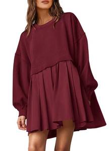 lot 20886 image: PRETTYGARDEN Women Fall Sweatshirt Dress Crewneck Long Sleeve Pullover Tops Flowy Casual Short Dress (Wine Red,Medium)