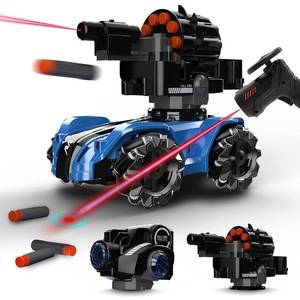 lot 20890 image: RC Tank Car,Rc Car That Shoot,2 Heads That Shoot Nerf Bullet (Foam Dart), Make Bubble, Remote Control Tank for Adult, 4WD Battle Stunt Car with 360°Rotating, LEDs, Music, Toy Gift for Boys 6