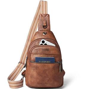 lot 20893 image: LATMAP Sling Bag For Women Faux Leather Anti Theft Small Casual Daypack Backpack Fanny Pack Crossbody Chest Bags Purse Waterproof Brown