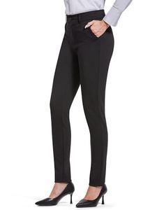 lot 21070 image: Bamans Womens Pants Dressy Casual Work Slacks Dress Pants Comfort Stretch Slim Fit Leg Skinny High Waist Business Pant with Pockets Black SMALL