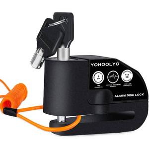 lot 21072 image: YOHOOLYO Alarm Disc Lock Motorcycle Disc Brake Lock Anti-Theft Waterproof 110 dB 7mm Pin 5ft Reminder Cable for Motorcycles Bike Scooter Carry Pouch (Black)