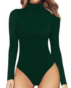 lot 21087 image: MANGOPOP Womens Mock Turtle Neck Long Sleeve Tops Bodysuit Jumpsuit (Long Sleeve Deep Green, Medium)
