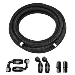 lot 21097 image: Piodelo 38 6AN 10FT Fuel Line Hose Kit, AN6 Nylon Stainless Steel Braided Fuel Line OilGasFuel Hose End Fitting Hose with 6 PCS Swivel Fuel Hose Fitting Adapter Kit - Black (ID 0.35 Inch)