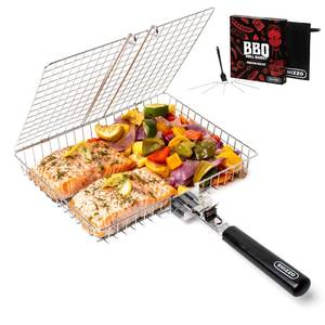 lot 21098 image: Grill Basket, Barbecue BBQ Grilling Basket , Stainless Steel Large Folding Grilling baskets With Handle, Portable Outdoor Camping BBQ Rack for Fish, Shrimp, Vegetables, Barbeque Griller Cooking Accessories