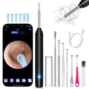 lot 21100 image: Ear Wax Removal, Ear Cleaner, Ear Wax Removal Tool with 1269P, Ear Camera Otoscope with Light, Ear Cleaning Kit for iPhone, iPad, Android Phones (Black)