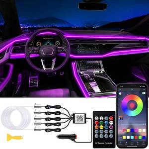 lot 21101 image: Jushope Interior Car LED Strip Lights with Wireless APP and Remote Control, RGB 5 in 1 Ambient Lighting Kits with 236 inches Fiber Optic, 16 Million Colors Car Neon Lights, Sync to Music