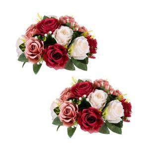 lot 21102 image: BLOSMON Flower Balls Wedding Rose Centerpieces 2 Pcs Burgundy Blush & White Fake Flowers Kissing Decor Artificial Floral Arrangements Bouquet of Roses Home Party Room Table DIY Decoration