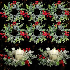 lot 21109 image: Dingion Christmas Candle Rings Wreaths Christmas Kitchen Cabinet Wreaths Christmas Wreaths Table Centerpieces Mini Rings Wreaths Candle for Pillars Window Chair Wall Decorations (Red Berry, 12 Pieces)