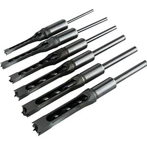 lot 21112 image: 6pcs Square Hole Mortise Chisel Drill Bit Tools, 58 916 12 38 516 14 HSS Woodworking Hole Saw Mortising Chisel Drill Bit Set, Different Sizes