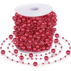 lot 21117 image: 98 Feet Christmas Tree Beads Garland Decoration 2 Sizes Pearl Strands Chain Resin Pearls Beads Chains with ABS Plastic Line Christmas Tree Decorations for Home Mantle Fireplace Holiday Decor (Red)