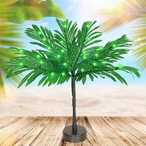 lot 21121 image: 23In Lighted Palm Tree Table Decor, Tropical Artificial Palm Tree Lights Branches Battery USB Powered, LED Mini Light Up Palm Tree Decor Table Centerpiece for Luau Summer Hawaiian Party Tiki Bar Home