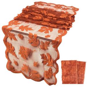lot 21132 image: 2 Pack Fall Table Runners with Maple Leaves, 13x72 Inch Thanksgiving Table Runner Decorations Lace Orange Table Runners Fall Home Decor Autumn Table Decor for Harvest Kitchen Dinner Party Gatherings