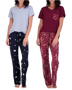 lot 21134 image: Real Essentials Women�s Pajama Sets Ladies Short Sleeve V-Neck Tops Pants Bottoms Bamboo Pijama Mujer comfy Soft PJ fashion Sleepwear Lightweight Sleep Lounge Night Wear, Set 9, XL, Pack of 2