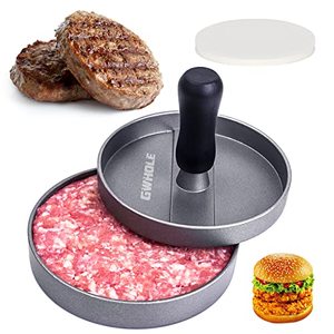 lot 21144 image: GWHOLE Non-Stick Burger Press Aluminum Hamburger Patty Maker with 100 Wax Papers for BBQ Grill