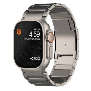 lot 21145 image: KORDIZ Titanium Band - Compatible for Apple Watch ULTRA 49mm - Titanium Metal Watch Strap with Double Button Clasp for iWatch Bands (ULTRA T01 Max, Titanium), ULTRA Silver