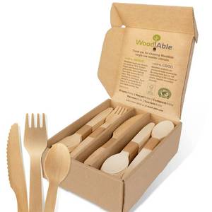 lot 21152 image: WOODABLE Disposable & Backyard Compostable Wooden Cutlery Mix, Eco-Friendly, Sustainable, Organic, Biodegradable, Vegan-Friendly, 100 Count - Includes 40 Forks, 40 Spoons and 20 Knives