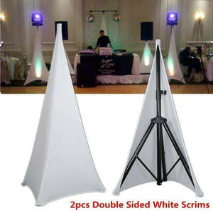 lot 21155 image: 2 Pack White Double Sided Tripod Speaker Stand Scrims Skirts Lycra Stretch Cover