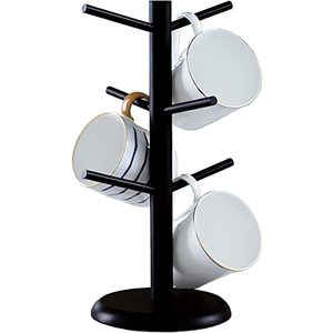 lot 21157 image: Dorhors Mug Tree,Mug Hanger Stand,Coffee Cup Holder with 6 Hooks,Wood Coffee Mug Holder for Counter,Coffee Bar Accessories and Decor,Coffee Organizer Station (Balck)