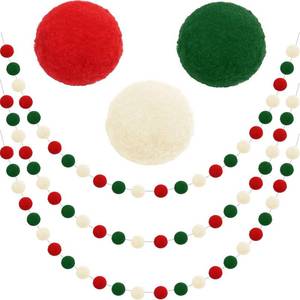 lot 21160 image: Jishi Christmas Pom Pom Garland Christmas Decorations for Tree Indoor Home Room Decor 3pk Cute Hanging Felt Ball Red White Green Pompom Bead Ornament String Banner Garland Xmas Birthday Party Supplies