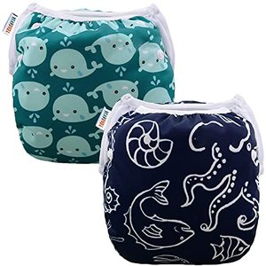 lot 21161 image: ALVABABY Swim Diapers 2pcs Baby & Toddler Snap One Size Reusable Adjustable Baby Boys Swim Diapers SW18-21