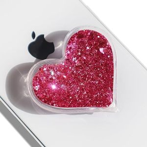 lot 21166 image: GRIPONG Cute Heart Shape Quicksand Glitter Expandable Collapsible Mobile Phone Grip Stand Holder for Smartphone Tablet Cell Phone Accessory (Red)