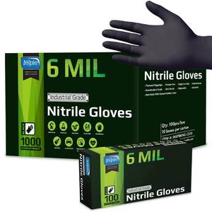 lot 21174 image: Inspire Black Nitrile Gloves  HEAVY DUTY 6 Mil Nitrile THE ORIGINAL Nitrile Medical Food Cleaning Disposable Gloves (XL, 100, Count)