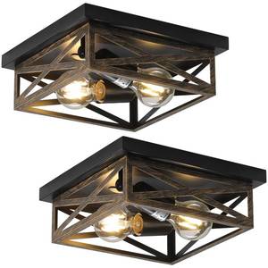 lot 21175 image: DIKAIDA 2Pack Rustic Flush Mount Ceiling Light Fixture, Modern Farmhouse Light Fixture, Kitchen Hallway Light Fixtures for Bedroom,Dining Room Entryway,Industrial Metal Cage Ceiling Light