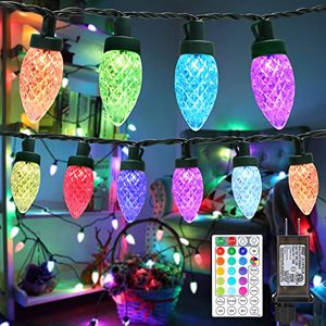 lot 21198 image: iBaycon RGB C9 Christmas Lights Outdoor, 100 LED 66ft Color Changing String Lights, Connectable Remote Control Dimmable Waterproof Xmas Lights for Christmas Decorations