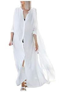 lot 21208 image: Wander Agio Womens Bikini Cover Ups Beach Casual Dress Coverup Swimsuits Long Cardigan Big Robe White ONE SIZE