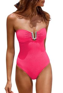 lot 21215 image: Pink Queen Womens One Piece Swimsuit Sexy U Neck Sleeveless Spaghetti Straps Bathing Suits High Waist Sheath Bodycon Monokini Swimwears Hot Pink M