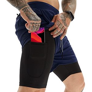 lot 21216 image: OEBLD Mens Athletic Shorts 2-in-1 Gym Workout Running 7 Shorts with Towel Loop Navy Blue LARGE