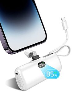 lot 21220 image: AIMENZUNTO Small Portable Charger, 5000mAh Lightning & USB C Dual Output Power Bank, LED Display Battery Pack Fast Charging for iPhone 14131211 Samsung S22S21 Google Pixel Moto LG and More, White