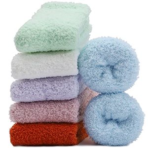 lot 21226 image: Womens Fuzzy Socks Microfiber Soft Cozy Warm Slipper Sleeping Winter Sock Fluffy Cabin Plush Stocking Stuffers, 6 Pairs for Indoor Home