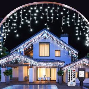 lot 21227 image: WBao Christmas Lights Outdoor with Remote, 432 LED 33FT Christmas Decorations Lights with 81 Drops, 3 Timer Settings, 8 Modes, Waterproof, Connectable, Fairy Lights for Outdoor Xmas Decor, Cool White
