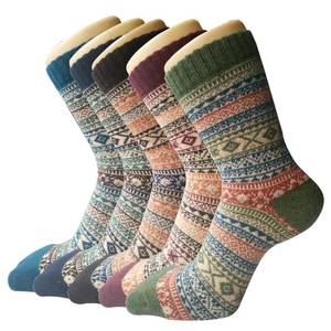 lot 21228 image: 5 Pack Womens Wool Socks Winter Warm Socks Thick Knit Cabin Cozy Crew Soft Socks Gifts for Women, A-blueDark BlueBrownRedGreen