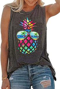 lot 21230 image: rosemia Tank Tops for Women Summer Graphic Pineapple Tshirts Sleeveless Casual Ladies Tunic Blouse(Pineapple Dark Grey,M)