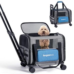 lot 21236 image: BurgeonNest Cat Carrier with Wheels, Airline Approved Pet Carrier for Cats Dogs 15 lbs with Telescopic Handle, Small Dog Carrier with Wheels Removable, Soft Rolling Cat Carrier with Large Pocket