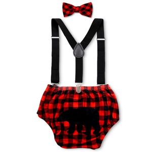 lot 21241 image: Gicoherero Lumberjack Cake Smash Outfit for Baby Boys Wild One Birthday Party,Diaper Cover Bloomer Bow Tie Suspenders Boys 1st Birthday Buffalo Plaid Milestone Photoshoot Supplies