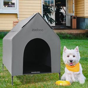 lot 21244 image: Zooba 31 2-in-1 Dog House for Medium Dogs, Elevted Dog House OutdoorIndoor, Puppy Shelter Outside,Water Resistant 600D PVC and Durable 2x1 Textilene Raised Dog Bed (Medium)