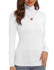 lot 21247 image: White Long Sleeve Shirts for Women Slim Fitted Mock Turtleneck Tops for Women Base Layer Casual Sweater Winter (White, Small)