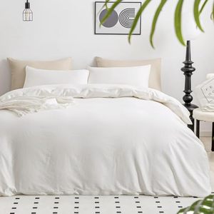 lot 21254 image: JELLYMONI Bedding Duvet Cover King Size - 100% Washed Cotton Linen Feel Textured Comforter Cover, 3 Pieces Lightweight Soft Bedding Set with Zipper Closure (Off White, King 104x90)