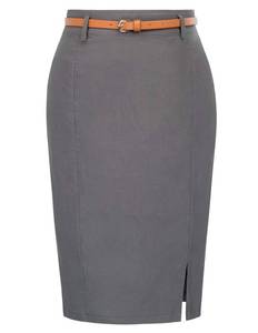 lot 21255 image: Kate Kasin Women Knee Length Pencil Skirt with Belt Formal Interview Skirt Dark Grey XXL