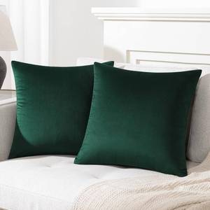 lot 21257 image: Mixhug Decorative Throw Pillow Covers, Velvet Cushion Covers, Solid Throw Pillow Cases for Couch and Bed Pillows, Dark Green, 20 x 20 Inches, Set of 2